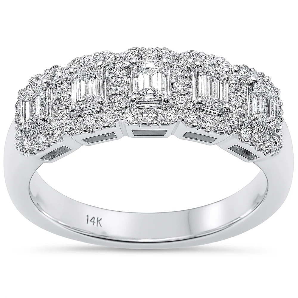 <span style="color:purple">SPECIAL!</span> .93ct G SI 14K White Gold Diamond Emerald Cut Engagement Ring Band Size 6.5