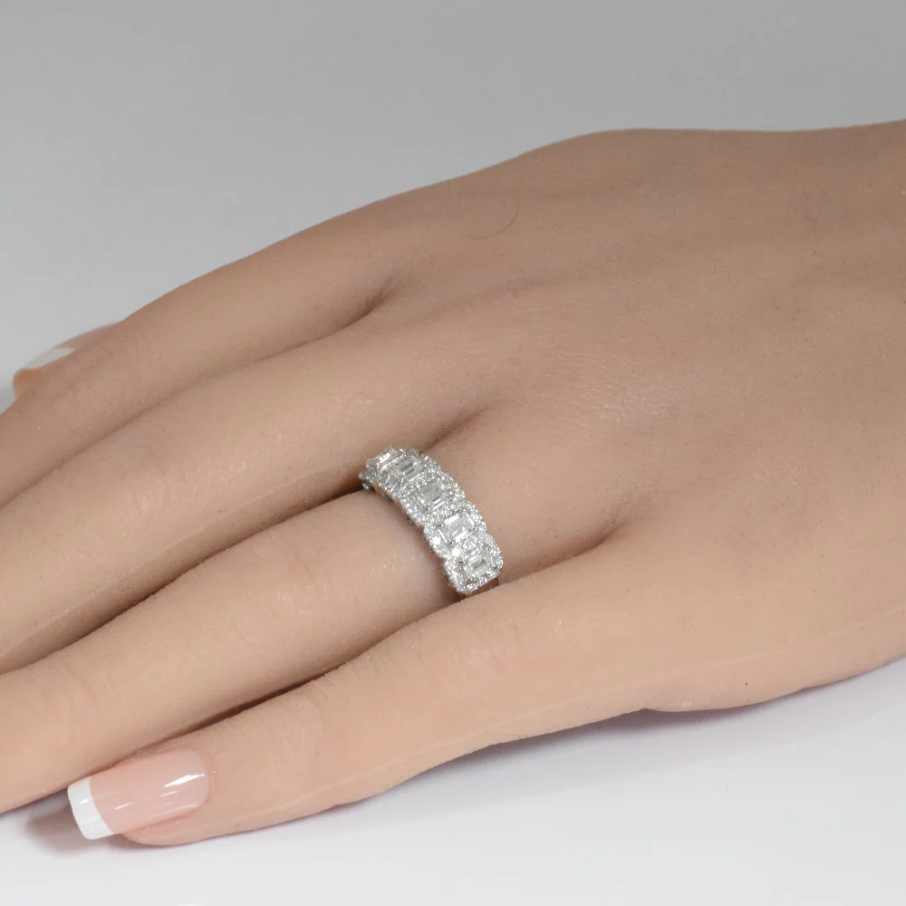 <span style="color:purple">SPECIAL!</span> .93ct G SI 14K White Gold Diamond Emerald Cut Engagement Ring Band Size 6.5 - Image 2