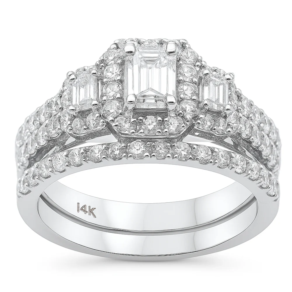<span style="color:purple">SPECIAL!</span> 1.54ct G SI 14K White Gold Diamond Three Emerald Cut Stone Engagement Ring Size 6.5