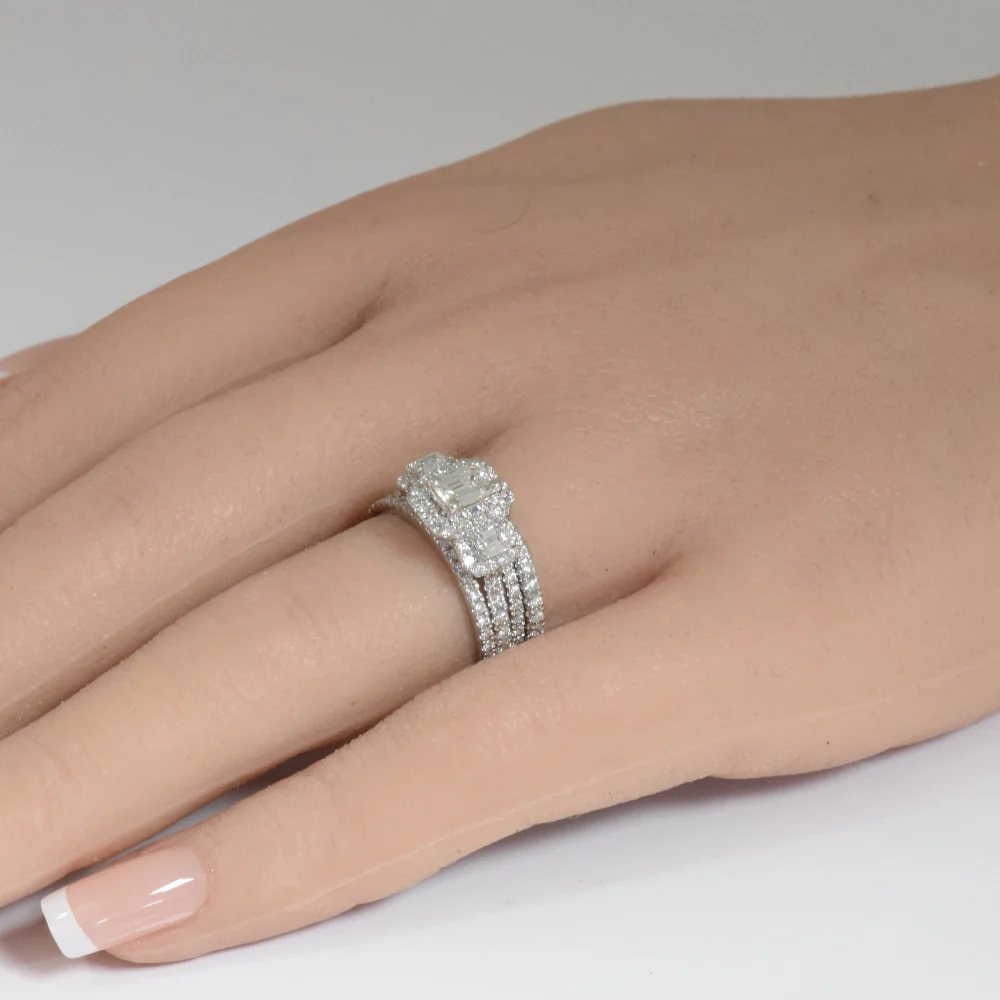<span style="color:purple">SPECIAL!</span> 1.54ct G SI 14K White Gold Diamond Three Emerald Cut Stone Engagement Ring Size 6.5 - Image 2