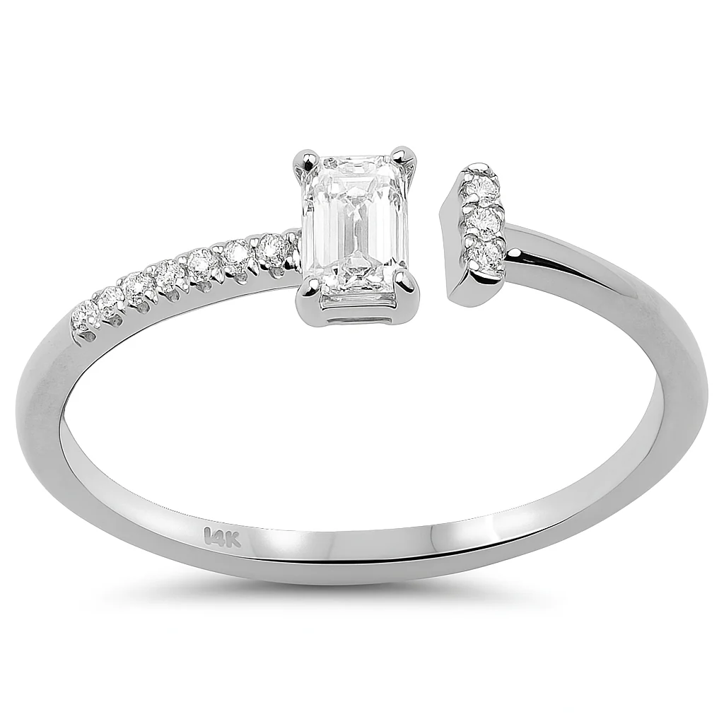 <span style="color:purple">SPECIAL!</span> .36ct G SI 14K White Gold Emerald Cut Diamond Open Band Ring Size 6.5