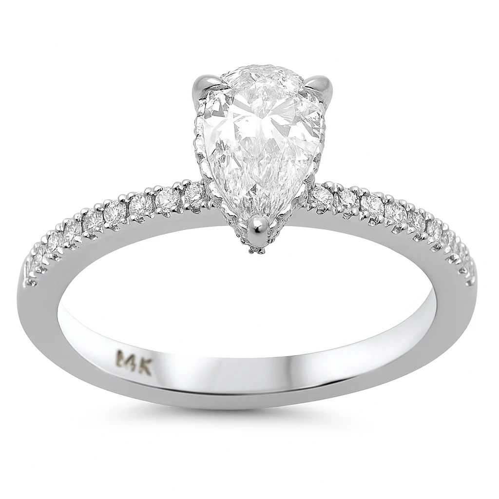 <span style="color:purple">SPECIAL!</span> 1.20ct G SI 14K White Gold Pear Cut Diamond Engagement Ring Size 6.5