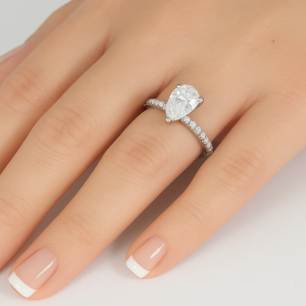 <span style="color:purple">SPECIAL!</span> 1.20ct G SI 14K White Gold Pear Cut Diamond Engagement Ring Size 6.5 - Image 2