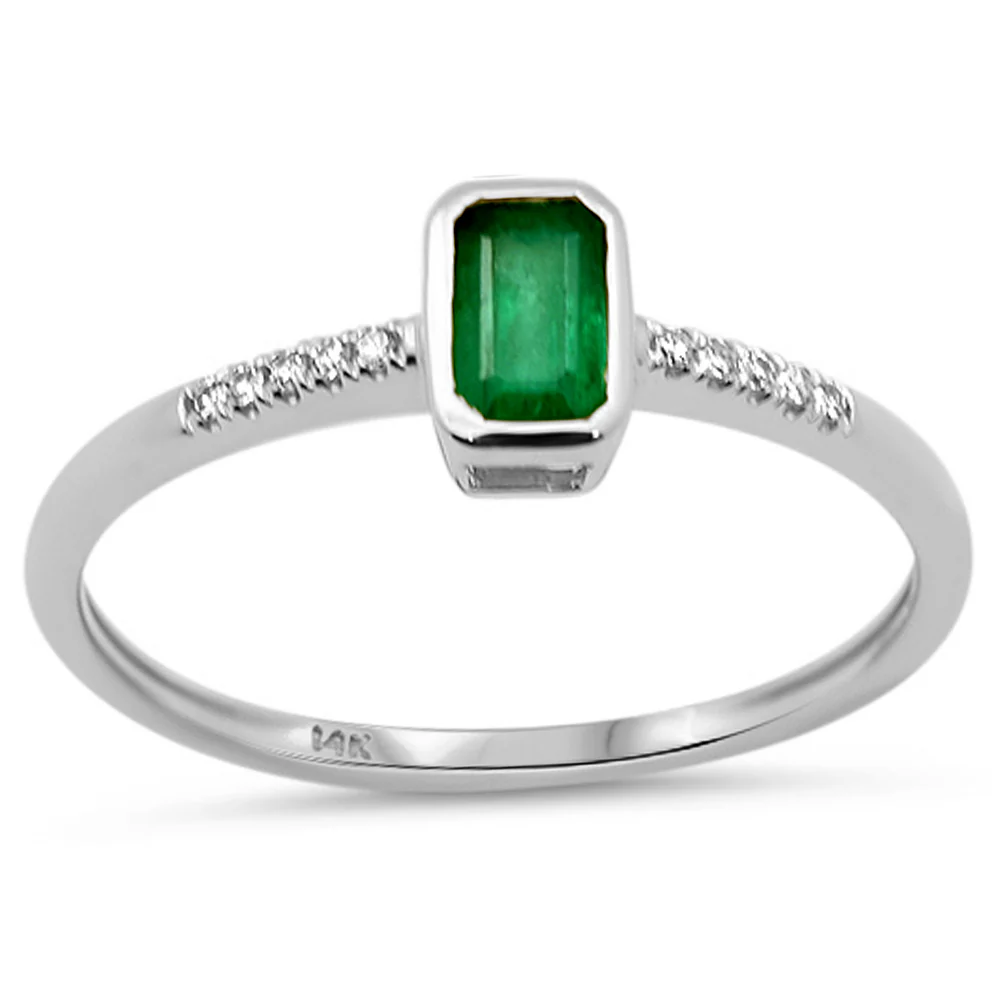 .36ct G SI 14K White Gold Diamond & Emerald Gemstone Bezel Ring Size 6.5