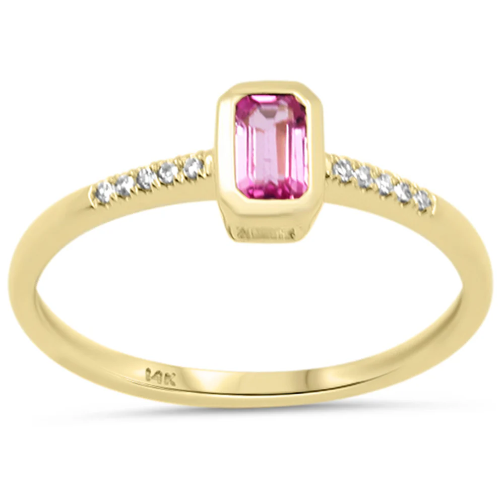 <span style="color:purple">SPECIAL!</span> .36ct G SI 14K Yellow Gold Diamond & Pink Sapphire Gemstone Bezel Ring Size 6.5