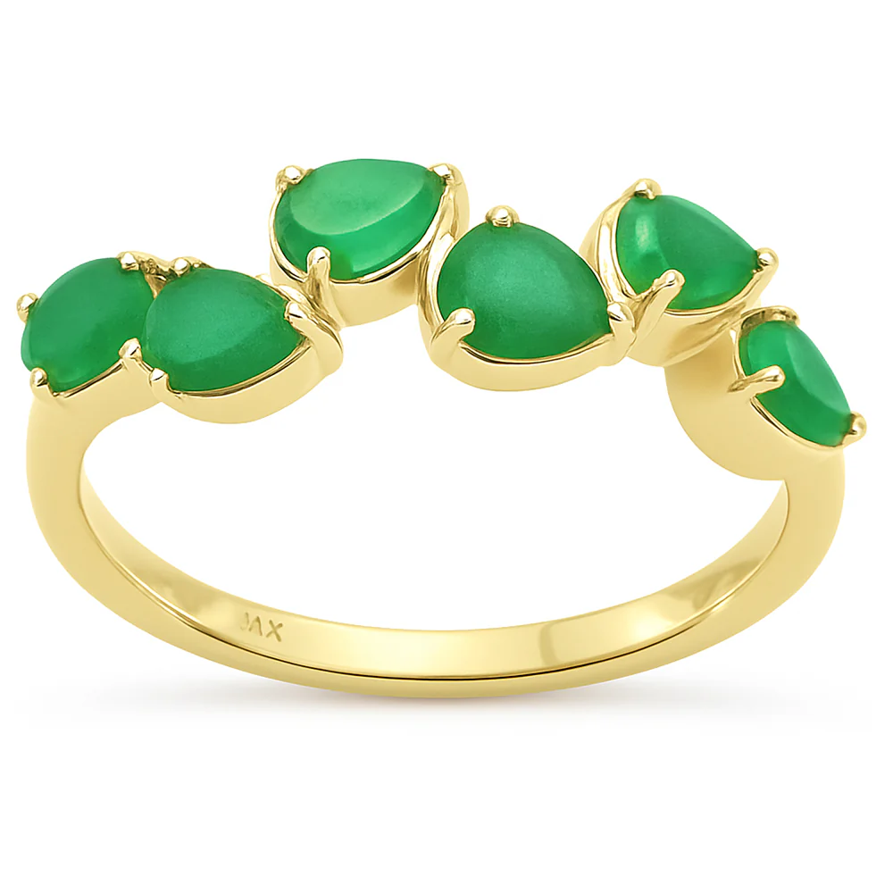 <span style="color:purple">SPECIAL!</span> .88ct G SI 14K Yellow Gold Pear Cut Emerald Gemstone Ring Band Size 6.5