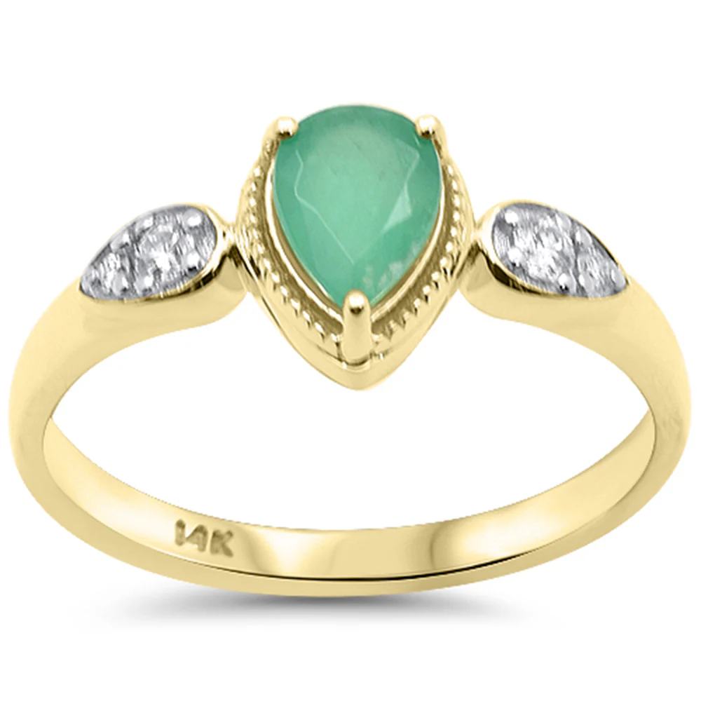 <span style="color:purple">SPECIAL!</span> .72ct G SI 14K Yellow Gold Diamond & Pear Shape Emerald Gemstone Ring Size 6.5