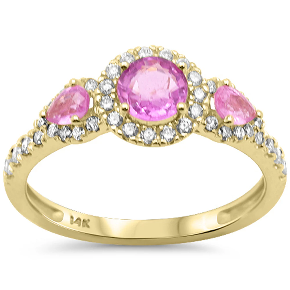 <span style="color:purple">SPECIAL!</span> 1.26ct G SI 14K Yellow Gold Diamond & Pink Sapphire Gemstone Ring Band Size 6.5