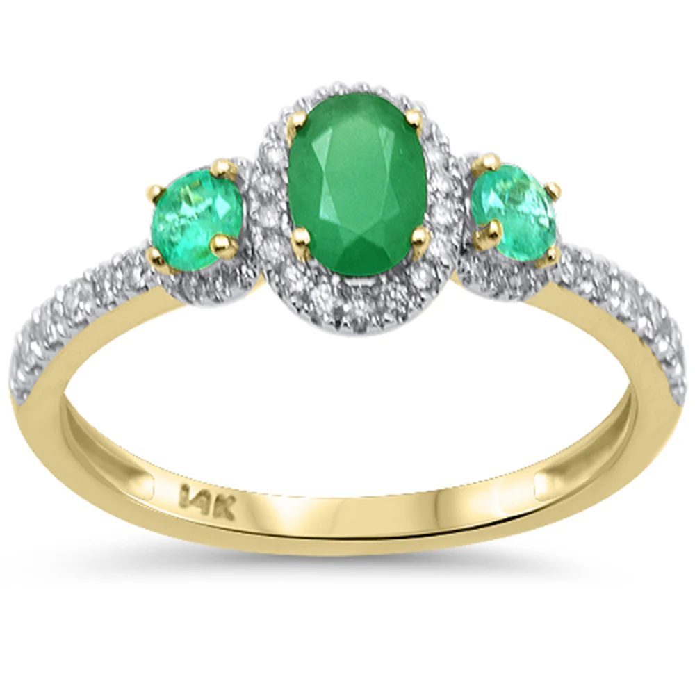 <span style="color:purple">SPECIAL!</span> 1.04ct G SI 14K Yellow Gold Diamond & Emerald Gemstone Three Stone Ring Size 6.5