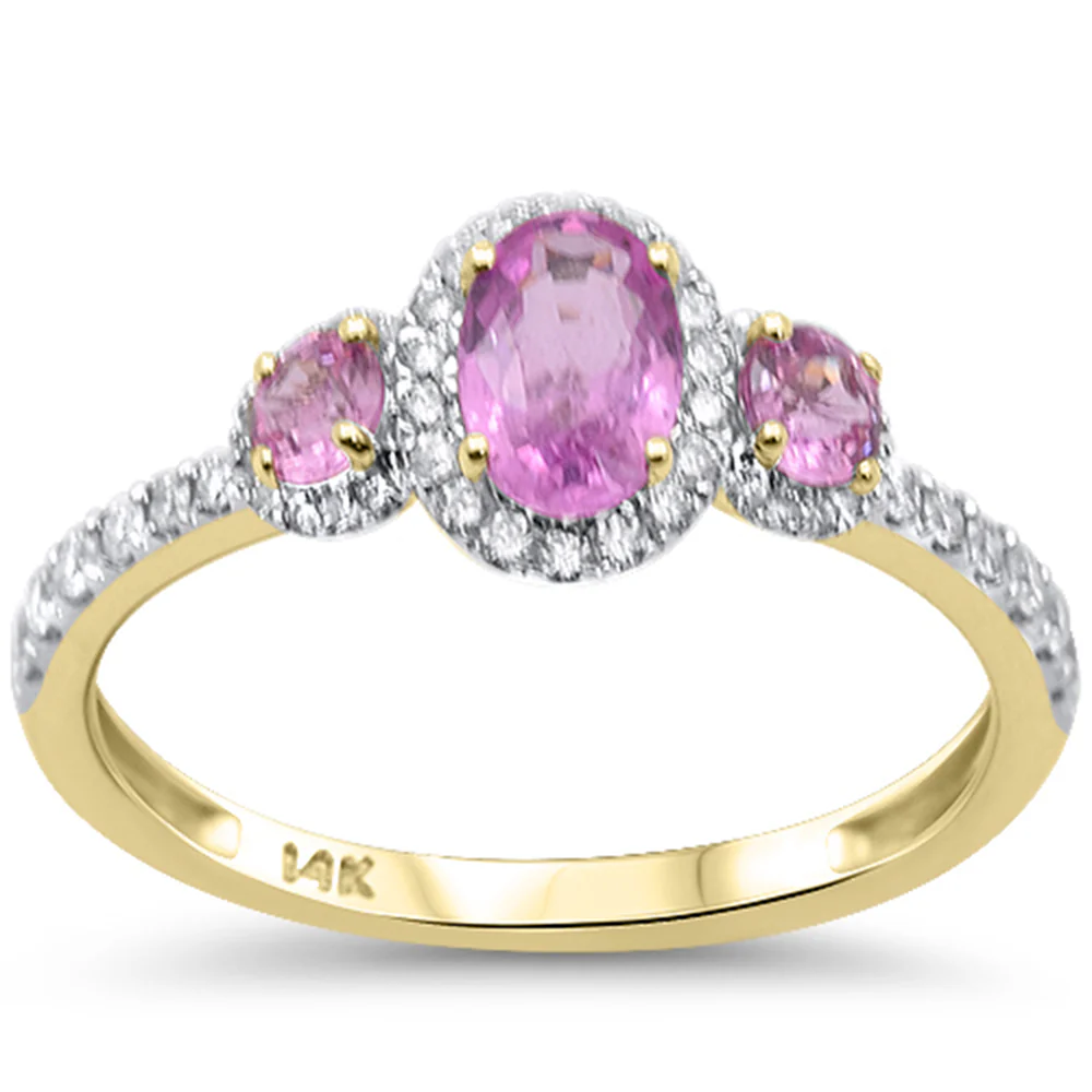 <span style="color:purple">SPECIAL!</span> 1.08ct G SI 14K Yellow Gold Diamond & Pink Sapphire Gemstone Three Stone Ring Size 6.5