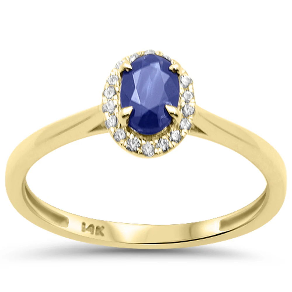 <span style="color:purple">SPECIAL!</span> .64ct G SI 14K Yellow Gold Diamond & Blue Sapphire Gemstone Ring Size 6.5