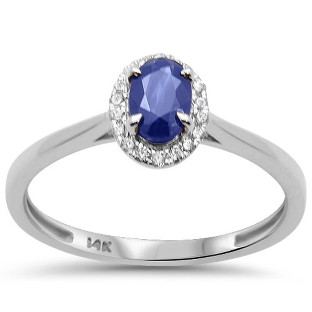 <span style="color:purple">SPECIAL!</span> .69ct G SI 14K White Gold Diamond & Blue Sapphire Gemstone Ring Size 6.5