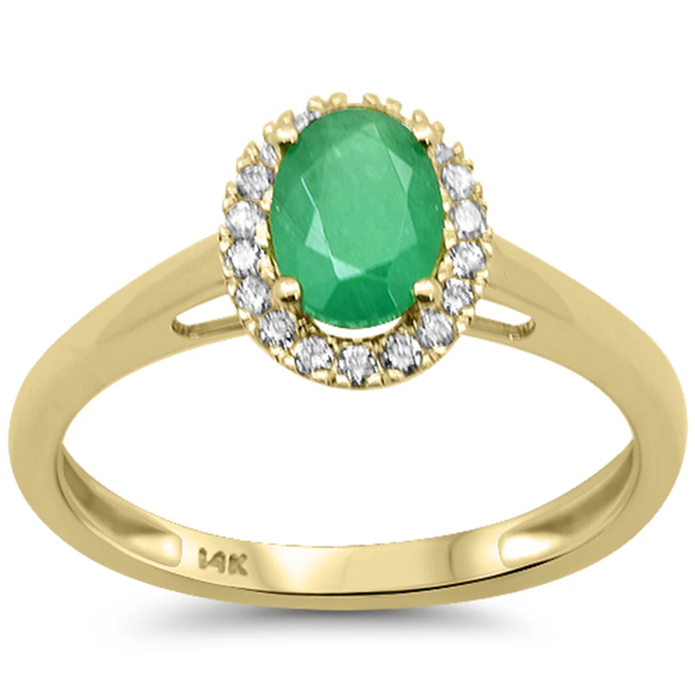 <span style="color:purple">SPECIAL!</span> .97ct G SI 14K Yellow Gold Diamond & Oval Emerald Gemstone Ring Size 6.5