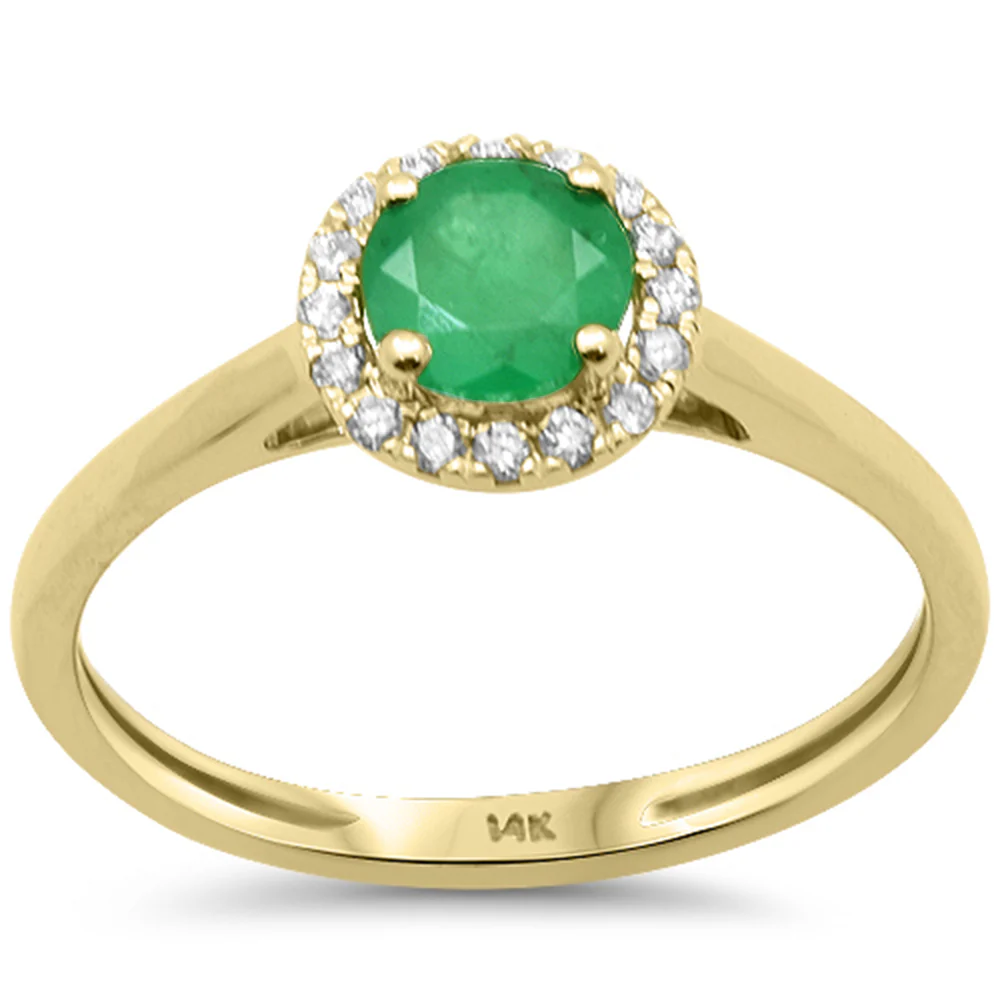 <span style="color:purple">SPECIAL!</span> .81ct G SI 14K Yellow Gold Diamond & Round Emerald Gemstone Halo Ring Size 6.5