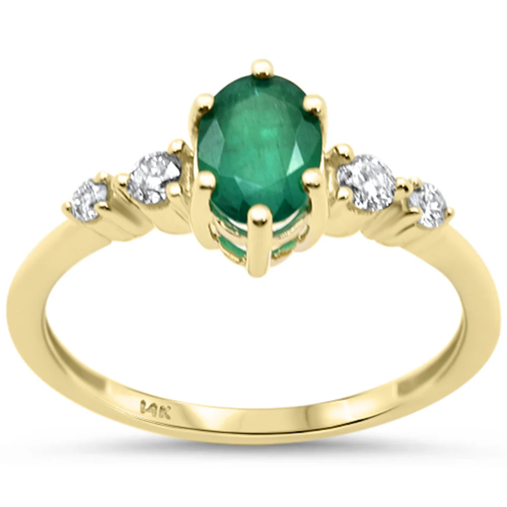 <span style="color:purple">SPECIAL!</span> .98ct G SI 14K Yellow Gold Diamond & Oval Shape Emerald Gemstone Ring  Size 6.5