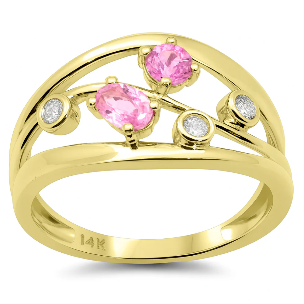 <span style="color:purple">SPECIAL!</span> .72ct G SI 14K Yellow Gold Diamond & Pink Sapphire Gemstone Band Ring  Size 6.5