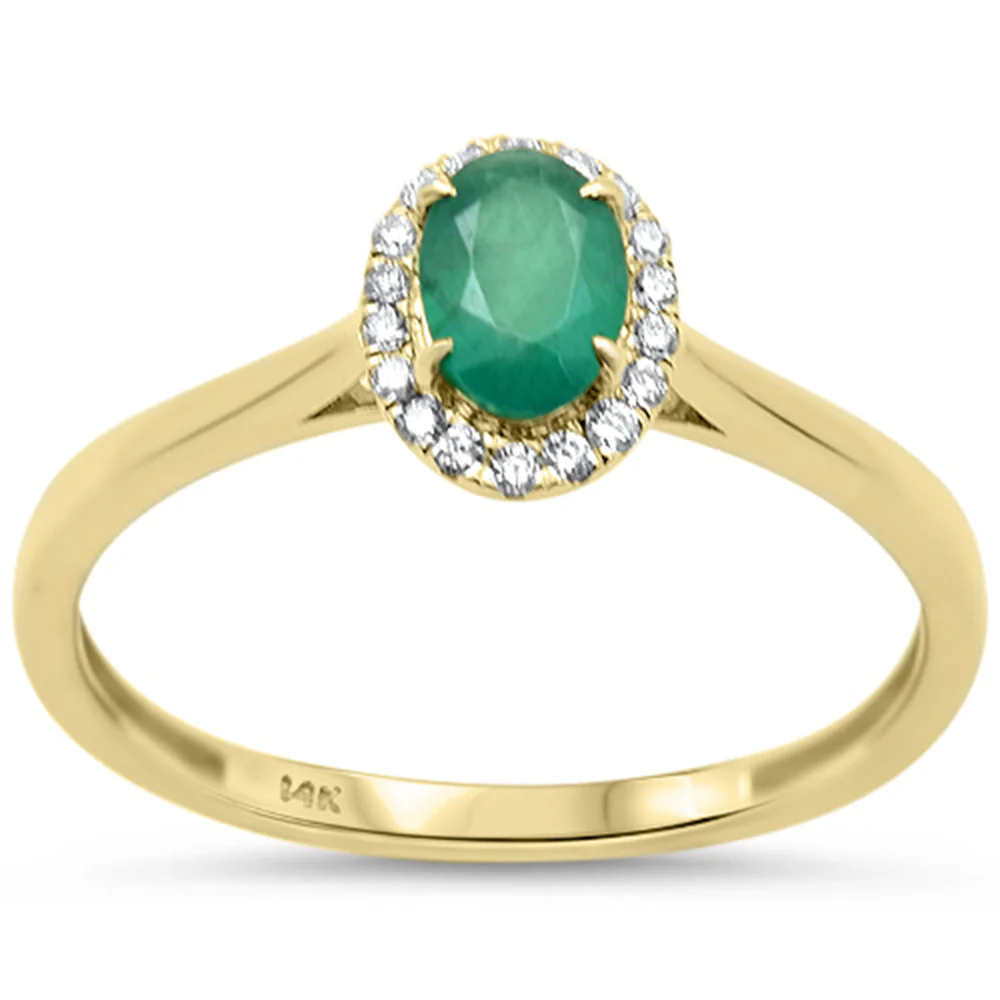 <span style="color:purple">SPECIAL!</span> .63ct G SI 14K Yellow Gold Diamond & Oval Shape Emerald Gemstone Ring  Size 6.5