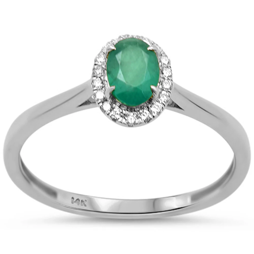 <span style="color:purple">SPECIAL!</span> .56ct G SI 14K White Gold Diamond & Oval Shape Emerald Gemstone Ring Size 6.5