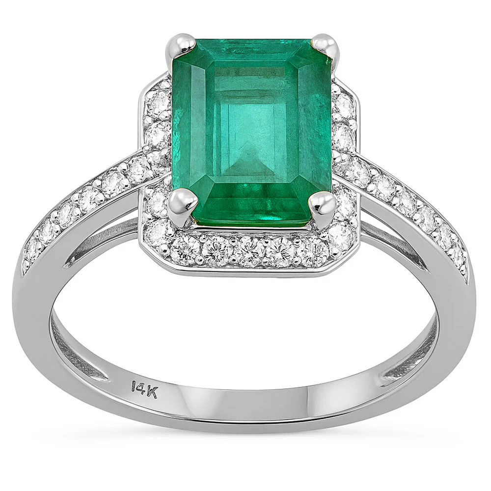 <span style="color:purple">SPECIAL!</span> 3.56ct G SI 14K White Gold Diamond & Emerald Gemstone Ring Size 6.5