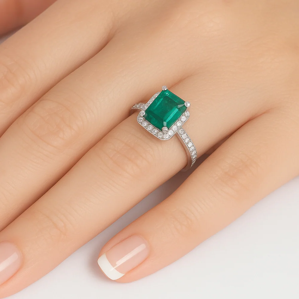 <span style="color:purple">SPECIAL!</span> 3.56ct G SI 14K White Gold Diamond & Emerald Gemstone Ring Size 6.5 - Image 2