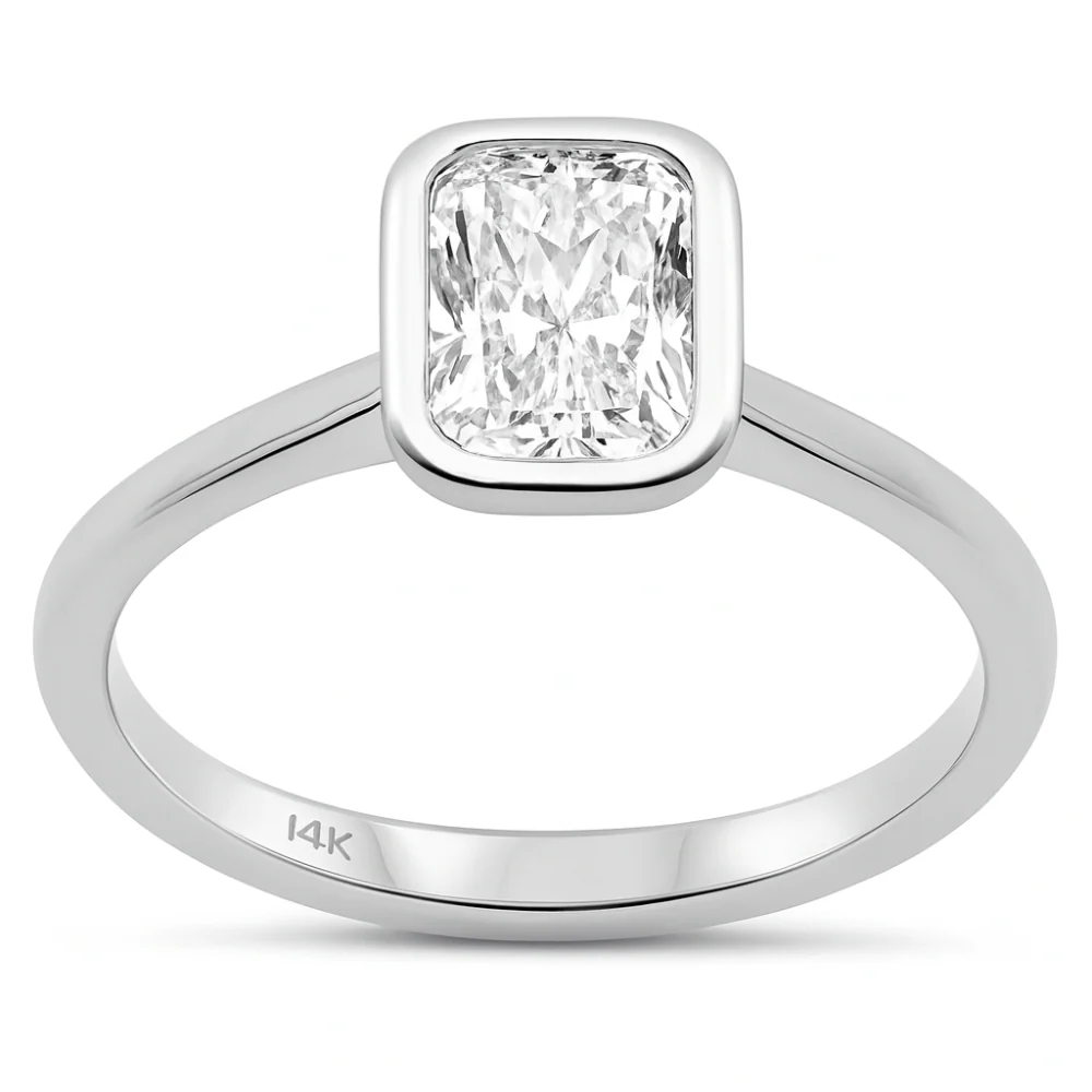 <span style="color:purple">SPECIAL!</span> 1.00ct G SI 14K White Gold Bezel Set Radiant Cut Diamond Solitaire Engagement Ring Size 6.5 - Image 3