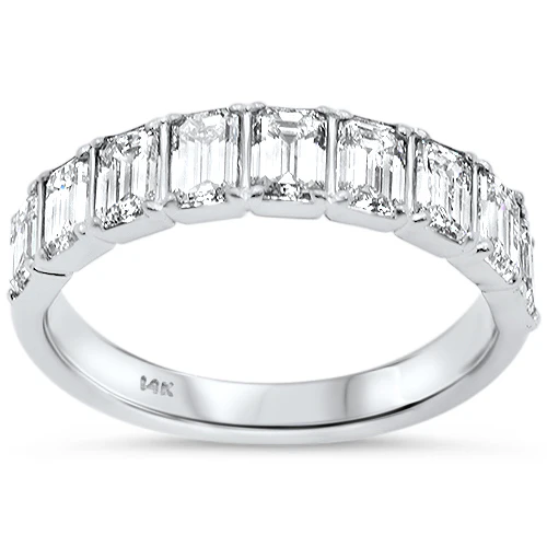 <span style="color:purple">SPECIAL!</span> 1.74ct G SI 14K White Gold Emerald Cut Diamond Half Eternity Band Ring Size 6.5