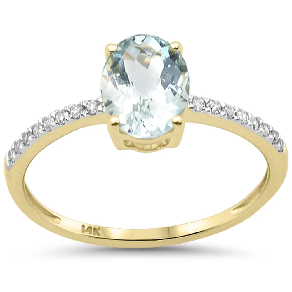 1.12ct G SI 14K Yellow Gold Oval Aquamarine Gemstone & Diamond Ring Size 6.5