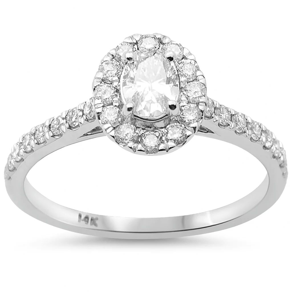 <span style="color:purple">SPECIAL!</span> .71ct G SI 14K White Gold Diamond Halo Style Oval Engagement Ring Size 6.5