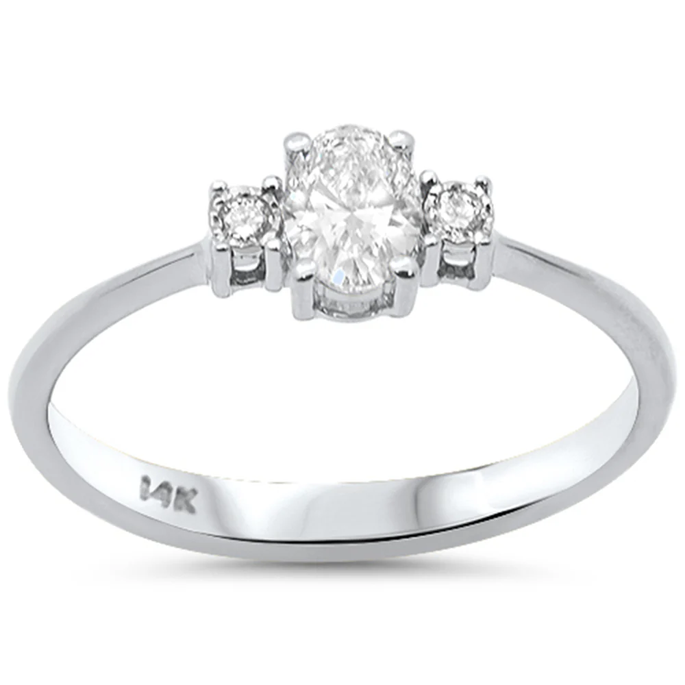 <span style="color:purple">SPECIAL!</span> .33ct G SI 14K White Gold Oval Diamond Three Stone Ring Size 6.5