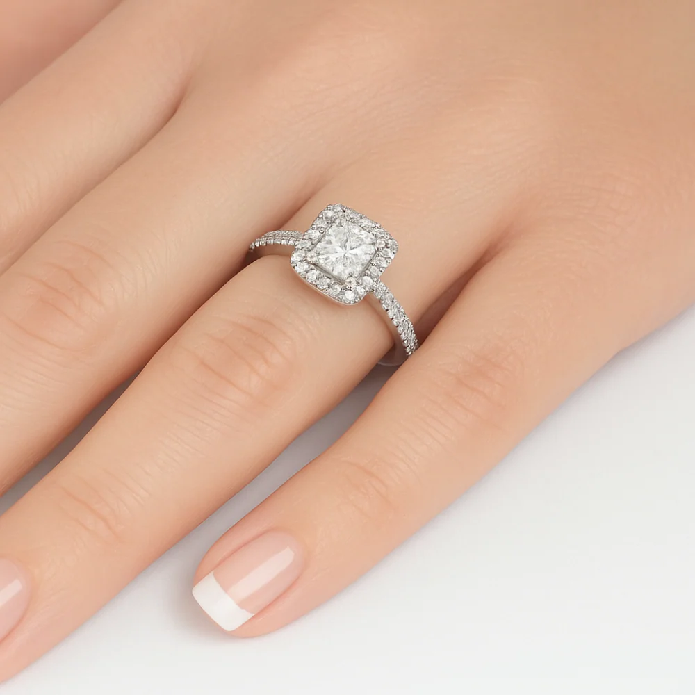 <span style="color:purple">SPECIAL!</span> .64ct G SI 14K White Gold Princess Cut Diamond Engagement Ring Size 6.5 - Image 2