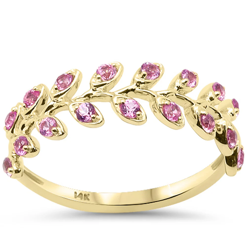 <span style="color:purple">SPECIAL!</span> .41ct G SI 14K Yellow Gold Pink Sapphire Gemstone Olive Branch Style Band Ring Size 6.5