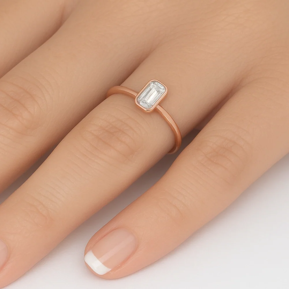 <span style="color:purple">SPECIAL!</span> .20ct G SI 14K Rose Gold Bezel Set Emerald Cut Diamond Engagement Ring Size 6.5 - Image 2