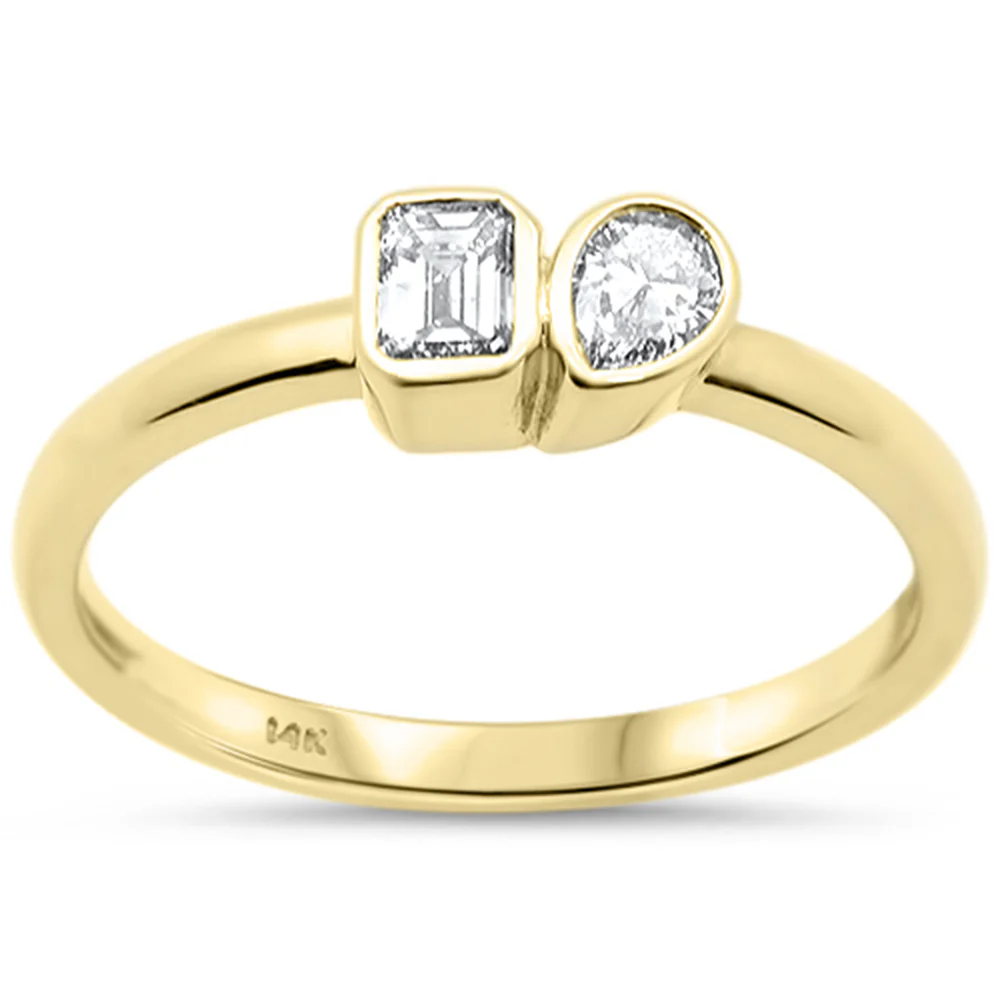 <span style="color:purple">SPECIAL!</span> .32ct G SI 14K Yellow Gold Bezel Set Emerald Cut Diamond & Pear Ring Size 6.5