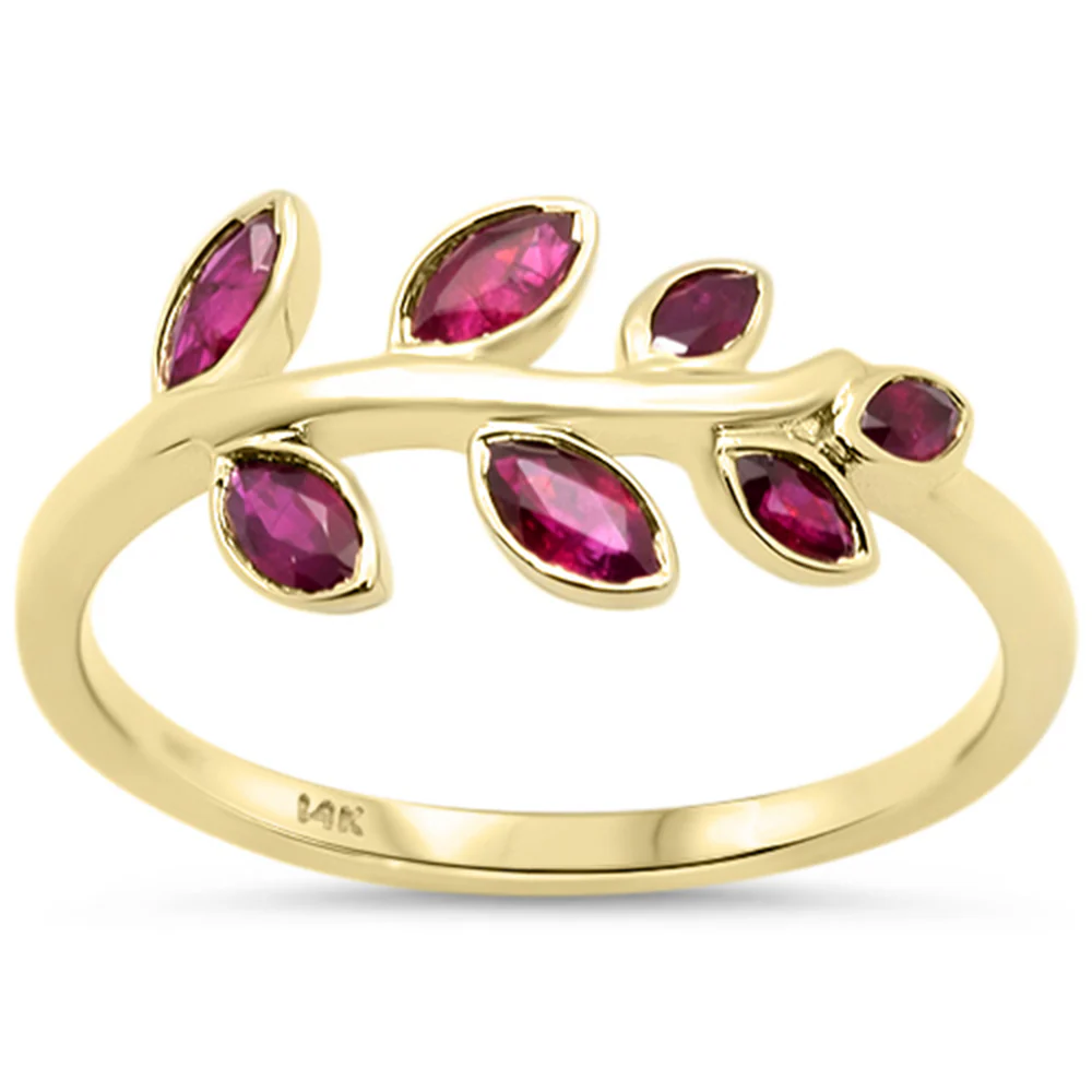 <span style="color:purple">SPECIAL!</span> .39ct G SI 14K Yellow Gold Ruby Gemstone Leaf Ring Size 6.5