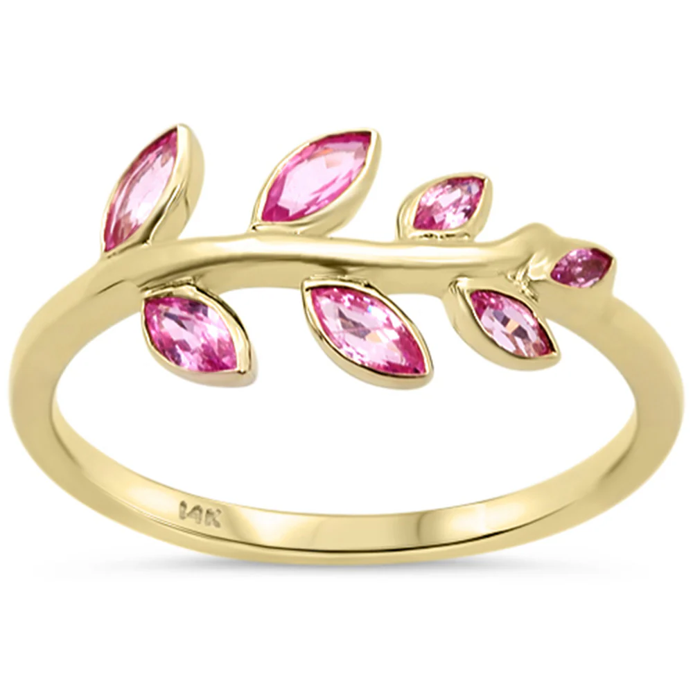 <span style="color:purple">SPECIAL!</span> .53ct G SI 14K Yellow Gold Pink Sapphire Gemstone Leaf Ring Size 6.5