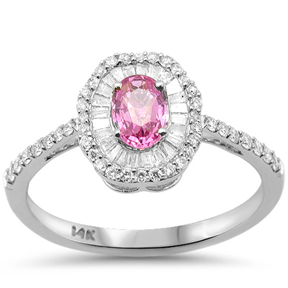 <span style="color:purple">SPECIAL!</span> .85ct G SI 14kt White Gold Diamond & Pink Sapphire Gemstone Ring Size 6.5
