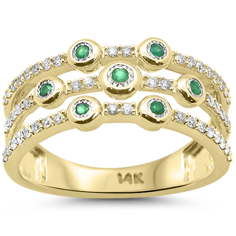 <span style="color:purple">SPECIAL!</span> .36ct G SI 14kt Yellow Gold Diamond & Emerald Gemstone Multi Band Ring Size 6.5