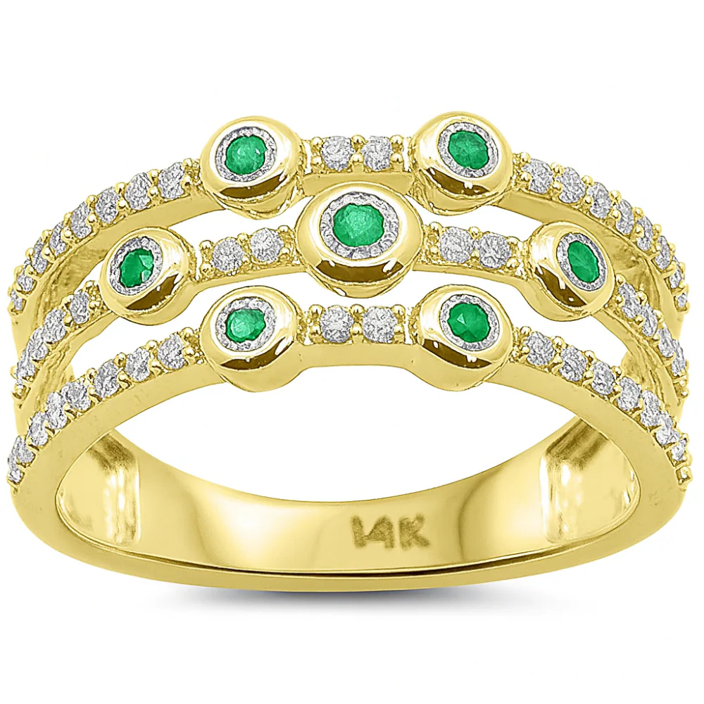 <span style="color:purple">SPECIAL!</span> .36ct G SI 14kt Yellow Gold Diamond & Emerald Gemstone Multi Band Ring Size 6.5 - Image 2