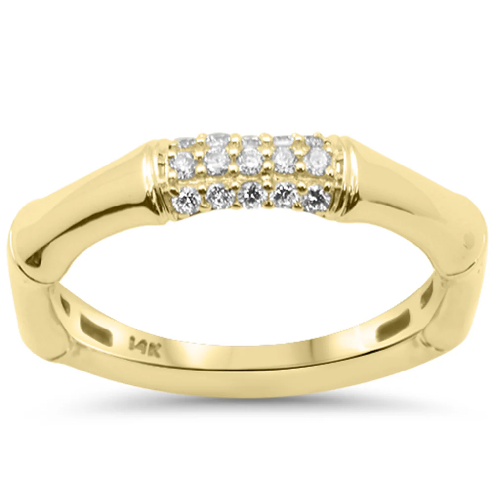 <span style="color:purple">SPECIAL!</span> .15ct G SI 14kt Yellow Gold Bamboo Style Round Diamond Band Ring Size 6.5