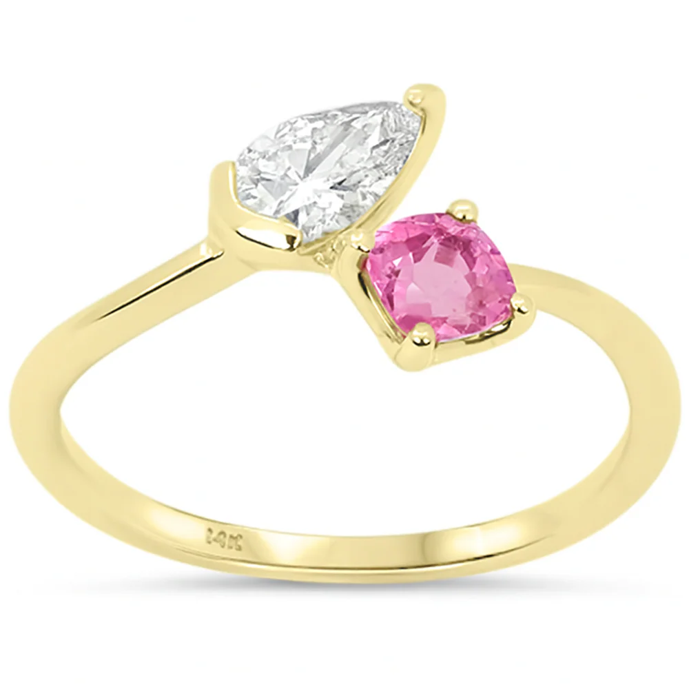 <span style="color:purple">SPECIAL!</span> .70ct G SI 14kt Yellow Gold Diamond & Pink Sapphire Gemstone Ring Size 6.5