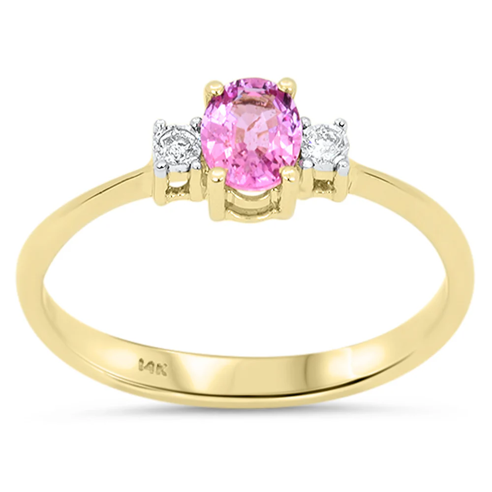 <span style="color:purple">SPECIAL!</span> .53ct G SI 14kt Yellow Gold Diamond & Pink Sapphire Three Stone Gemstone Ring Size 6.5