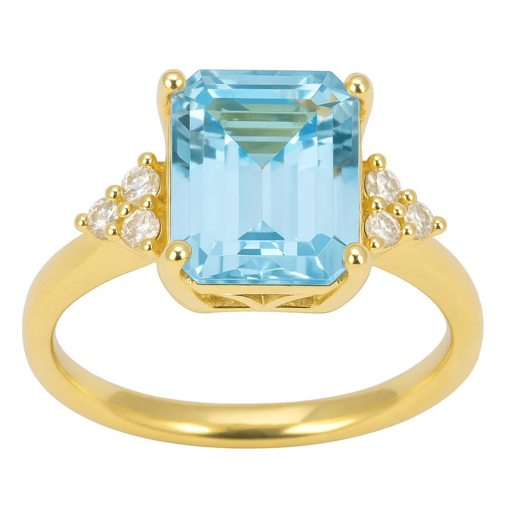 <span style="color:purple">SPECIAL!</span> 2.06ct G SI 14K Yellow Gold Diamond & Aqua Gemstone Ring Size 6.5