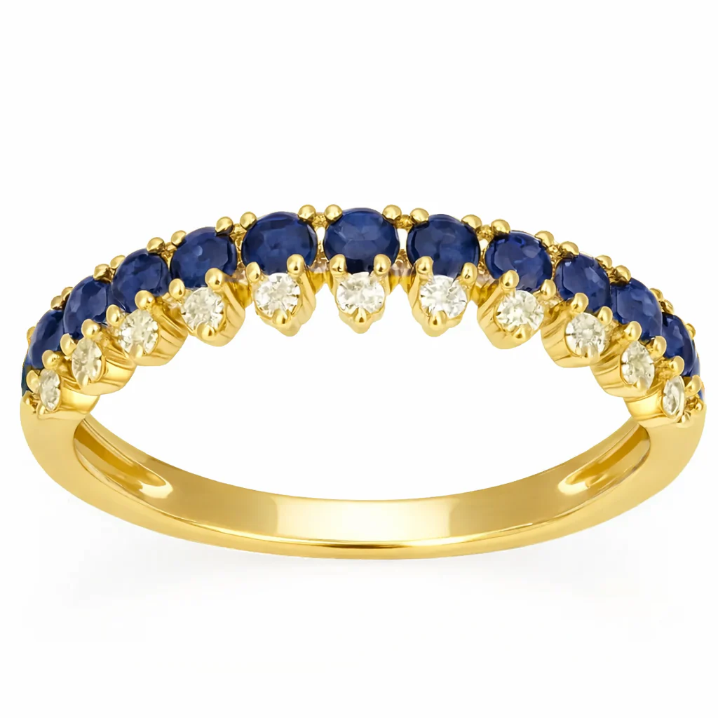 <span style="color:purple">SPECIAL!</span> .67ct G SI Yellow Gold Diamond & Blue Sapphire Gemstone Elegant Ring Size 6.5