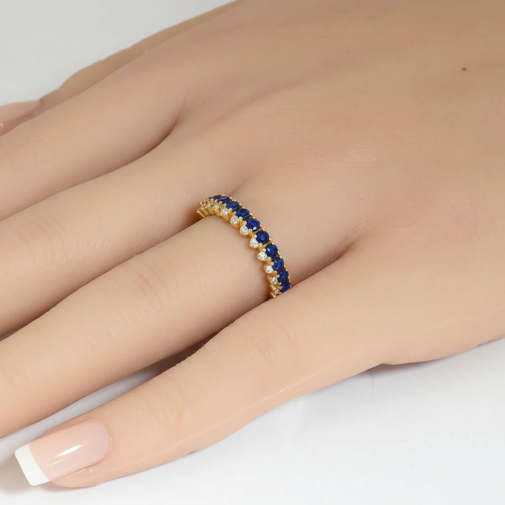 <span style="color:purple">SPECIAL!</span> .67ct G SI Yellow Gold Diamond & Blue Sapphire Gemstone Elegant Ring Size 6.5 - Image 2