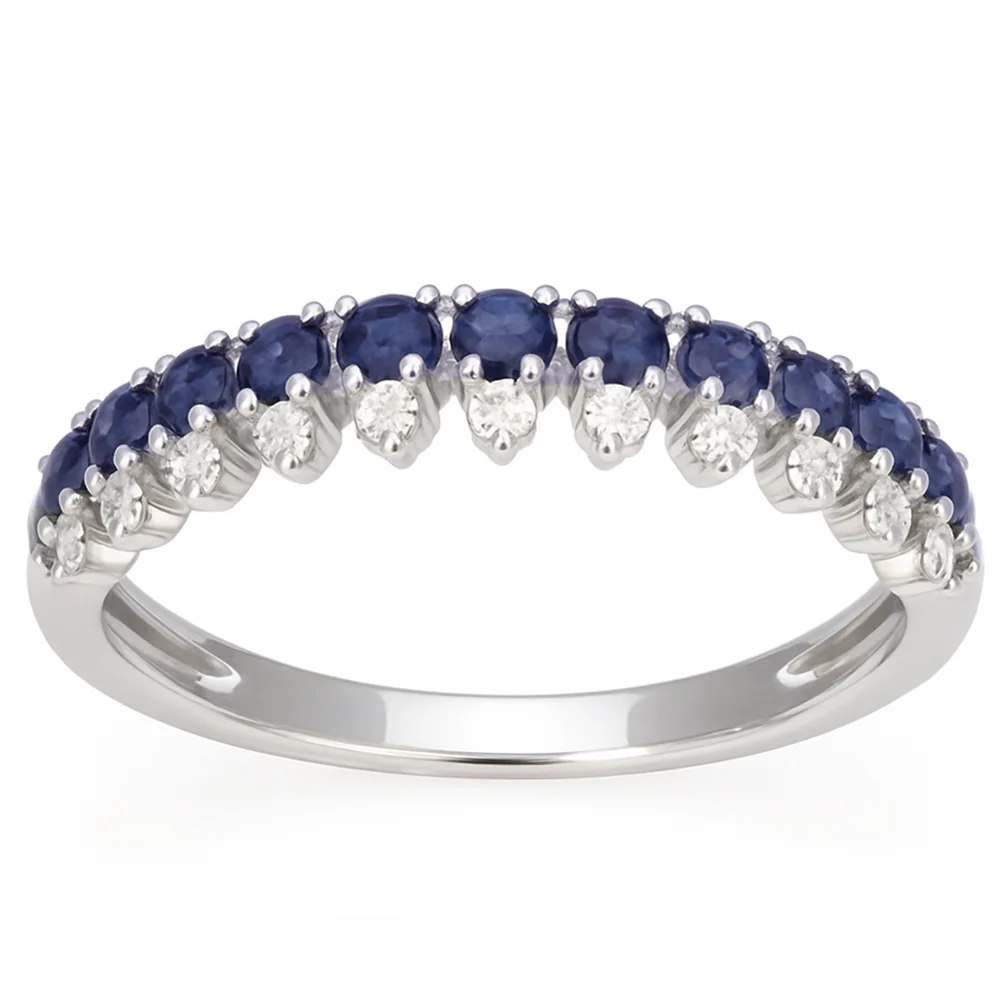 <span style="color:purple">SPECIAL!</span> .65ct G SI White Gold Diamond & Blue Sapphire Gemstone Elegant Ring Size 6.5