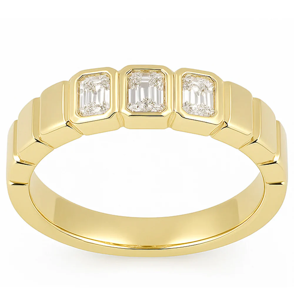 <span style="color:purple">SPECIAL!</span> .36ct G SI 14kt Yellow Gold Bezel Set Emerald Cut Diamond Band Ring Size 7