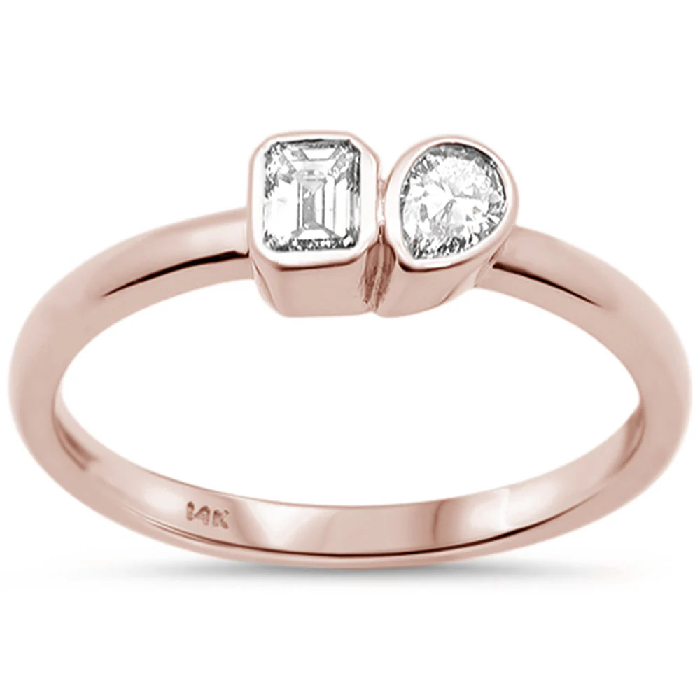 <span style="color:purple">SPECIAL!</span> .27ct G SI 14K Rose Gold Bezel Set Emerald Cut Diamond & Pear Ring Size 7