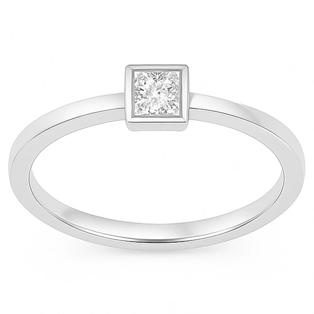 <span style="color:purple">SPECIAL!</span> .24ct G SI 14kt White Gold Bezel Set Princess Cut Diamond Solitaire Ring Size 6.5