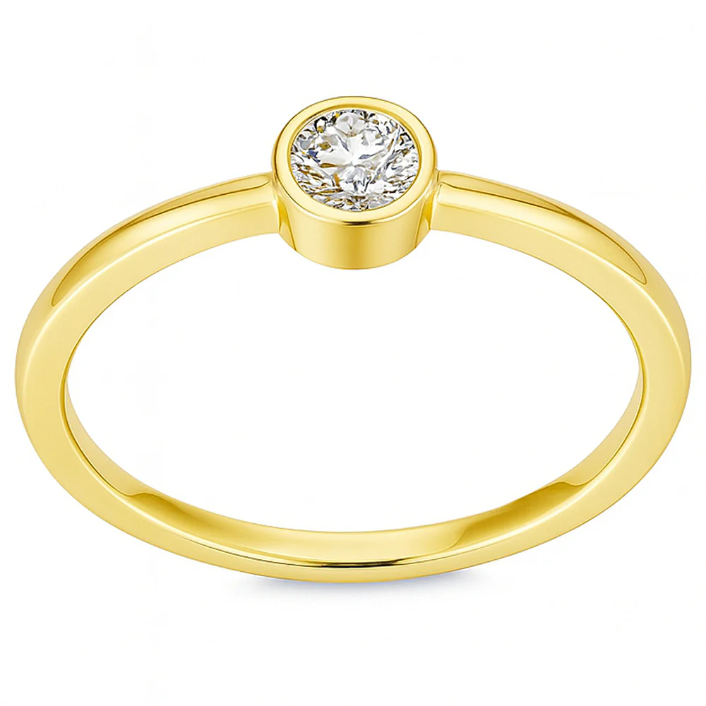 <span style="color:purple">SPECIAL!</span> .19ct G SI 14kt Yellow Gold Bezel Set Round Diamond Solitaire Ring Size 6.5