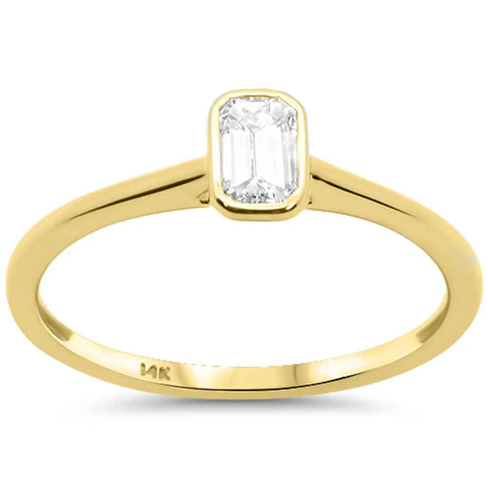 <span style="color:purple">SPECIAL!</span> .19ct G SI 14kt Yellow Gold Emerald Cut Diamond Bezel Set Engagement Ring Size 6.5